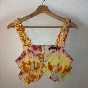 Nasty Gal Yellow Orange Tie-Dye Ruffle Crop Top Bralette